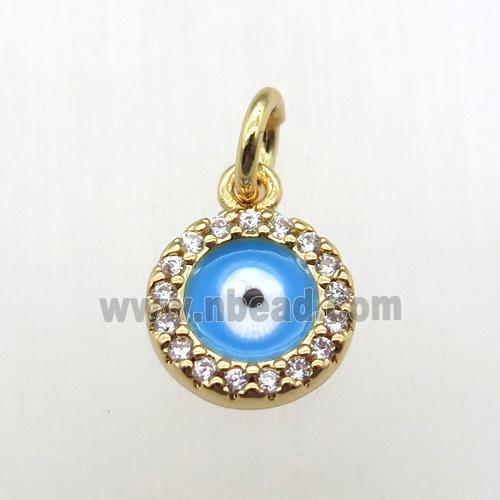 copper circle pendant paved zircon, eye, gold plated