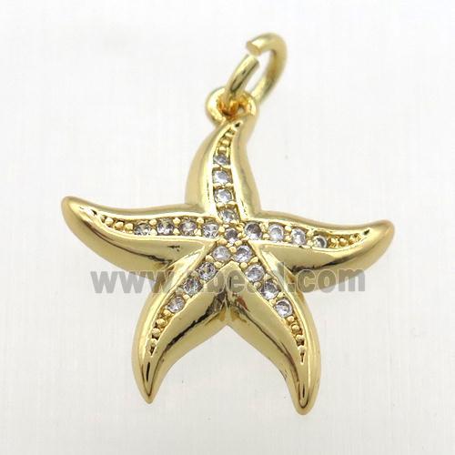 copper starfish pendant paved zircon, gold plated