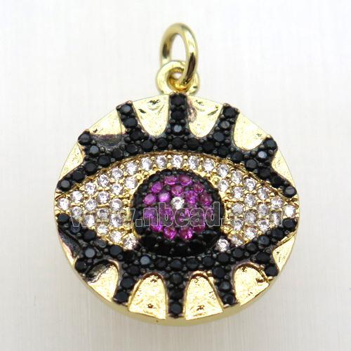 copper eye pendant paved zircon, gold plated