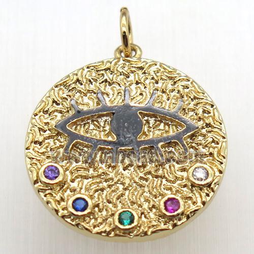 copper eye pendant paved zircon, gold plated