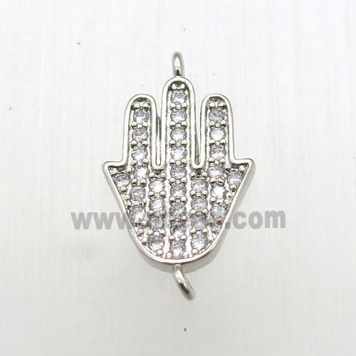 copper hamsahand connector paved zircon, platinum plated