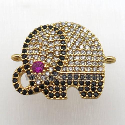 copper elephant connector paved zircon, gold plated