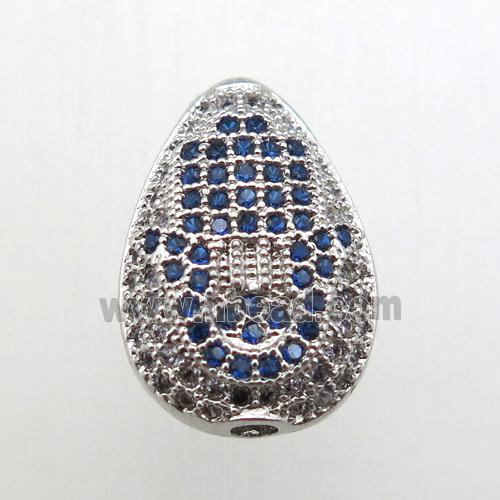 copper teardrop beads paved zircon, platinum plated