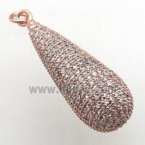 copper teardrop pendant paved zircon, rose gold