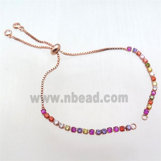 copper bracelet chain paved zircon, rose gold