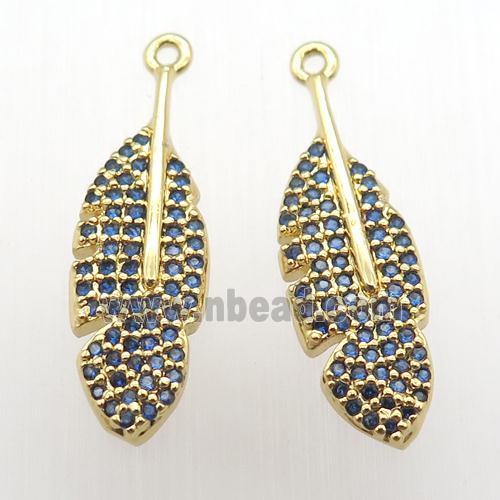 copper leaf pendant pave zircon, gold plated