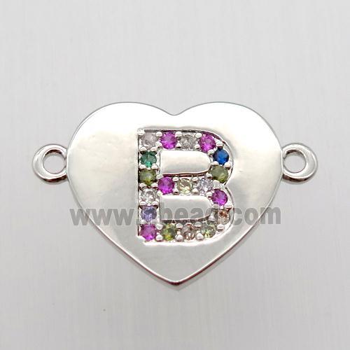 copper letter connector, heart, platinum plated