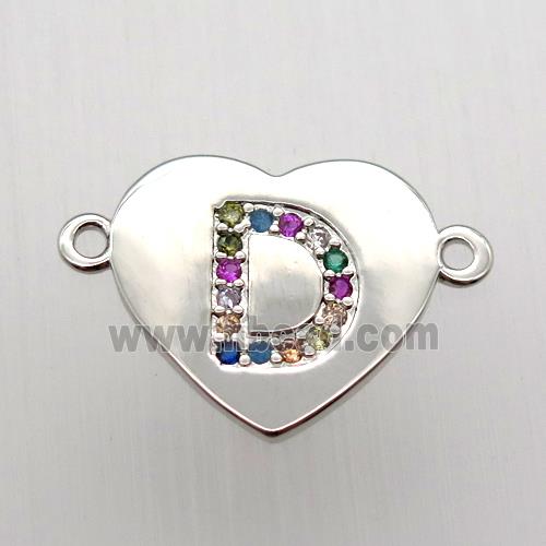 copper letter connector, heart, platinum plated