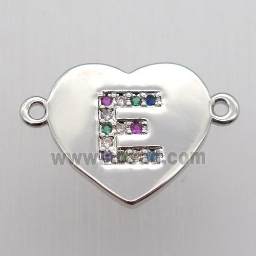 copper letter connector, heart, platinum plated