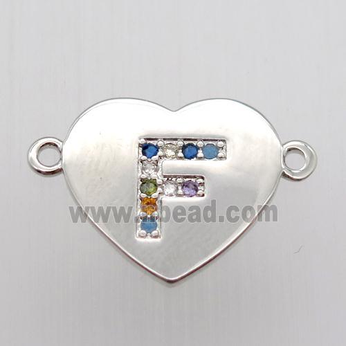 copper letter connector, heart, platinum plated