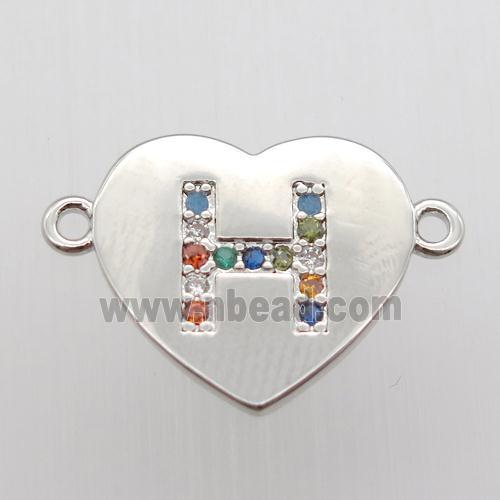 copper letter connector, heart, platinum plated