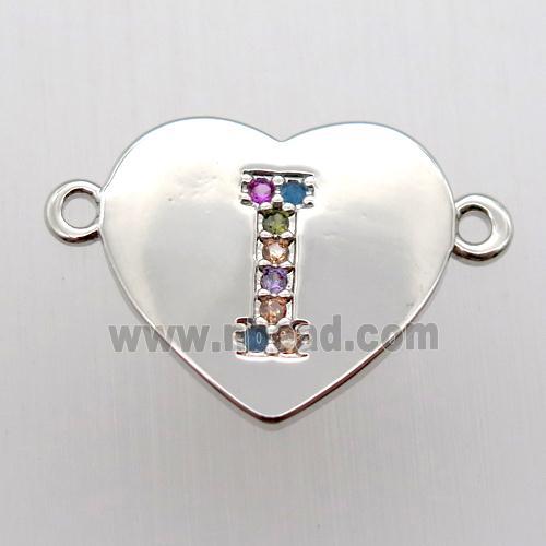 copper letter connector, heart, platinum plated