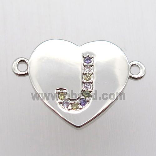 copper letter connector, heart, platinum plated