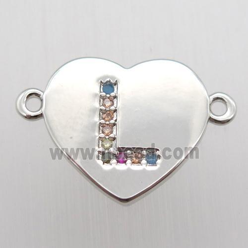 copper letter connector, heart, platinum plated