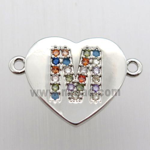 copper letter connector, heart, platinum plated