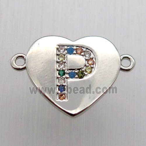 copper letter connector, heart, platinum plated