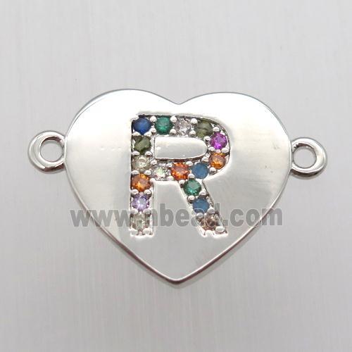 copper letter connector, heart, platinum plated