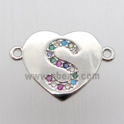 copper letter connector, heart, platinum plated