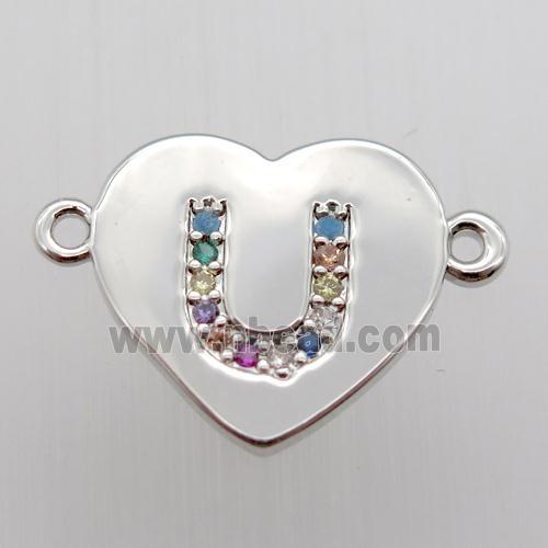 copper letter connector, heart, platinum plated