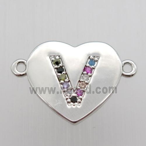 copper letter connector, heart, platinum plated