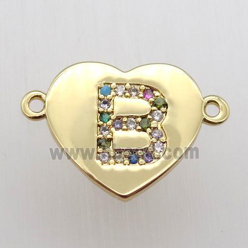 copper letter connector, heart, gold plated