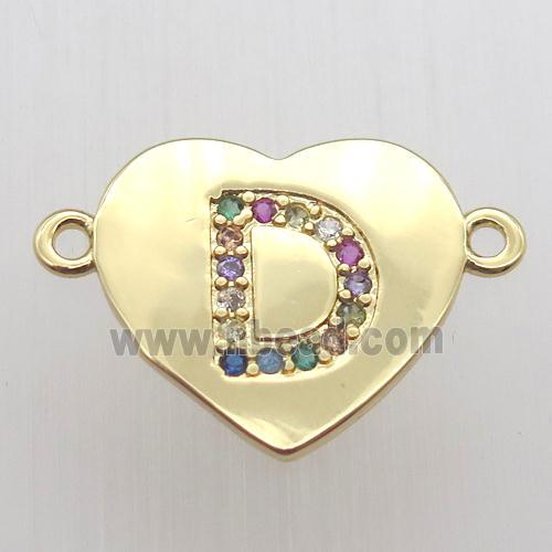 copper letter connector, heart, gold plated