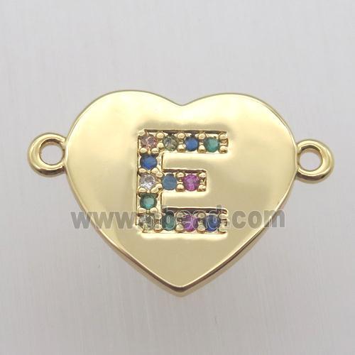 copper letter connector, heart, gold plated