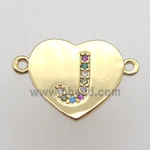 copper letter connector, heart, gold plated