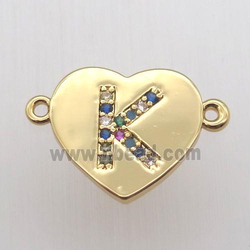 copper letter connector, heart, gold plated