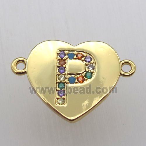 copper letter connector, heart, gold plated