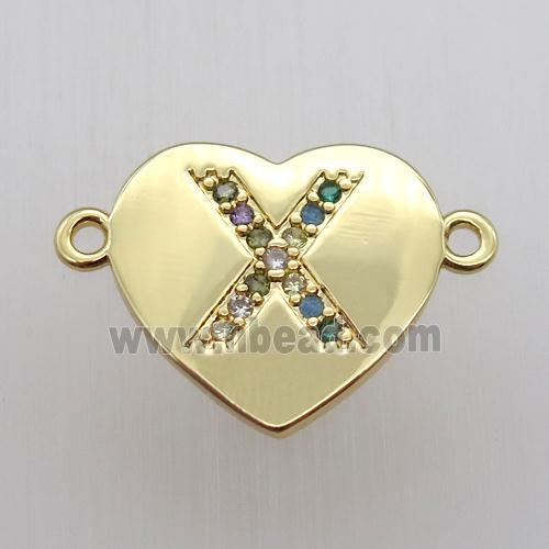 copper letter connector, heart, gold plated