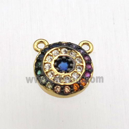 copper circle pendant pave zircon with 2loops, gold plated