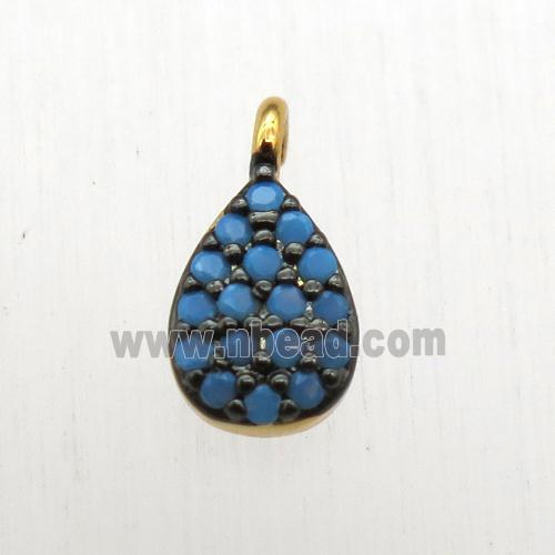 copper teardrop pendant pave zircon, gold plated