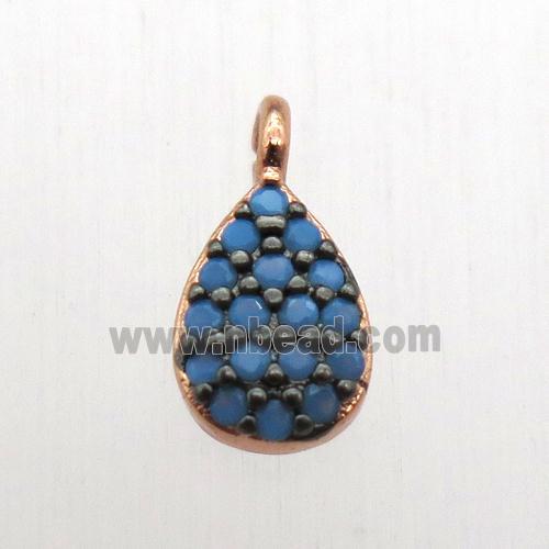 copper teardrop pendant pave zircon, rose gold