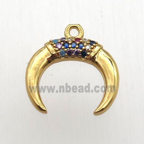 copper crescent mon pendant pave zircon, gold plated