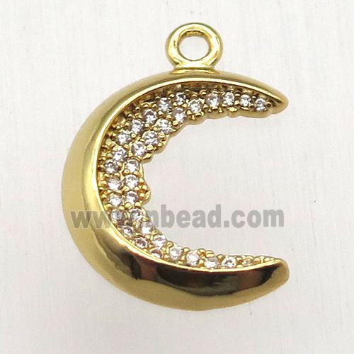 copper moon pendant pave zircon, gold plated