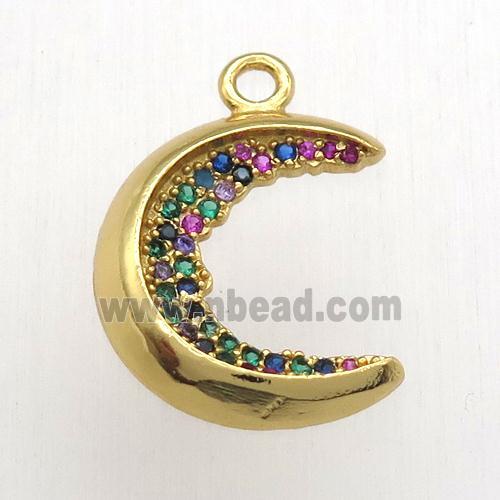 copper moon pendant pave zircon, gold plated