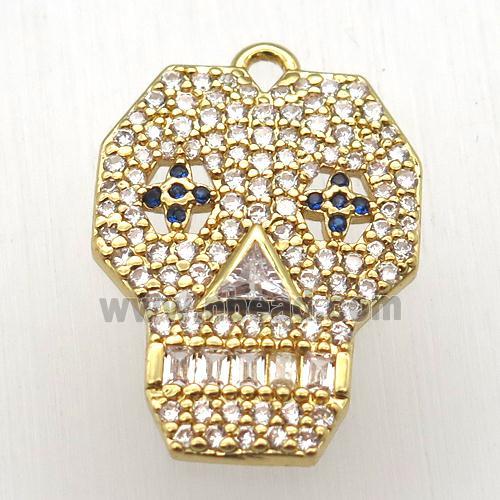 copper skull pendant pave zircon, gold plated