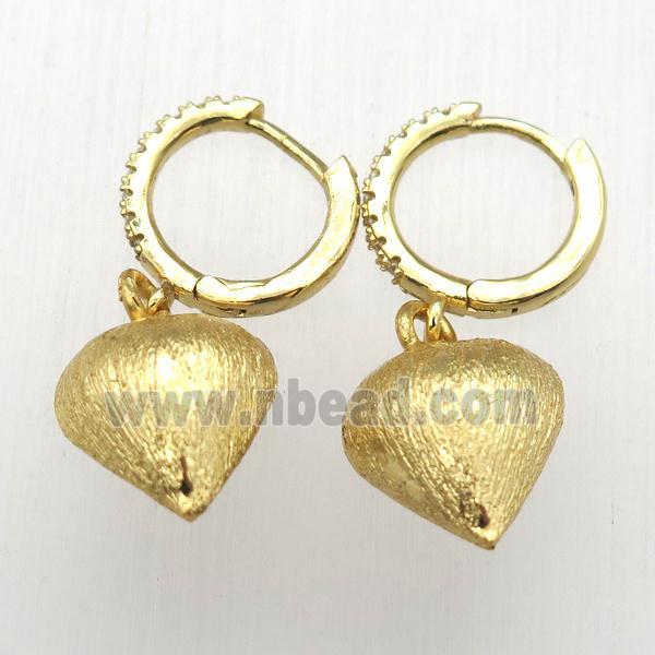 brushed copper teardrop Hoop Earrings pave zircon, gold plated