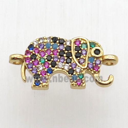 copper elephant connector paved zircon, gold plated