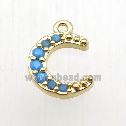 copper crescent moon pendant paved zircon, gold plated