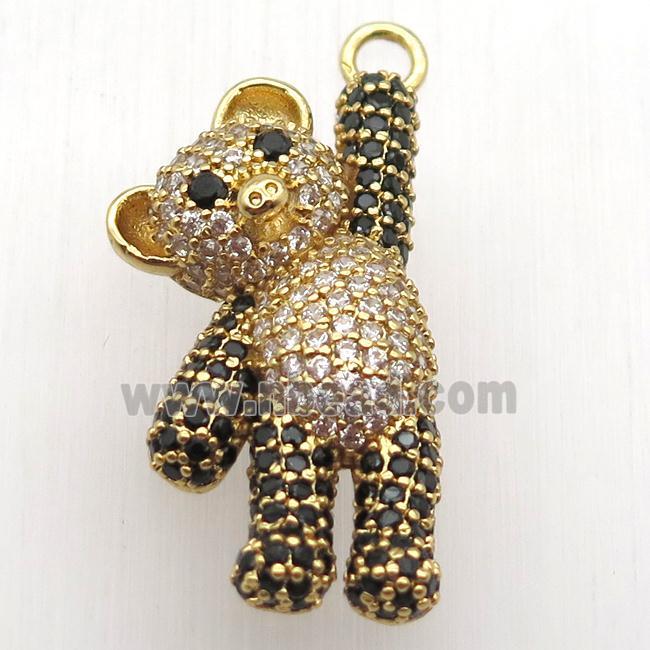 copper panda pendant paved zircon, gold plated