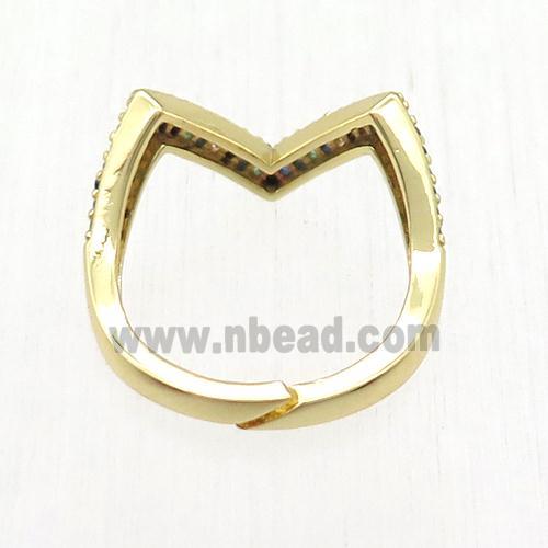 copper Ring paved zircon, resizable, gold plated