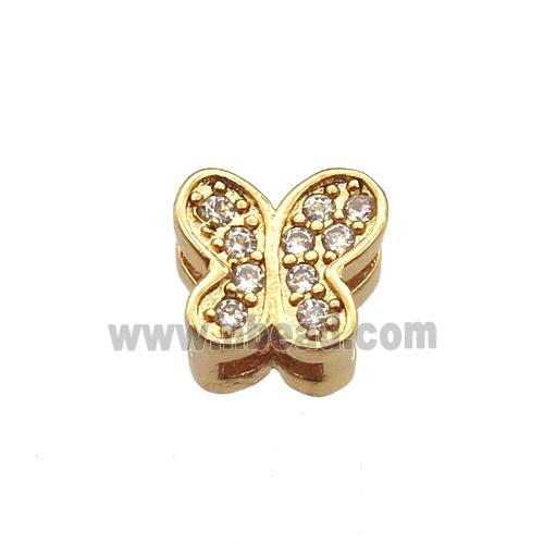 copper butterfly beads paved zircon, gold plated