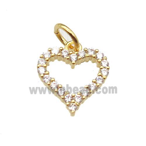 copper heart pendant paved zircon, gold plated