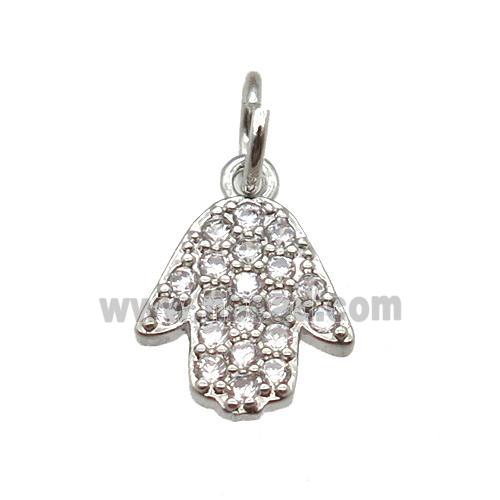 copper hamsahand pendant paved zircon, platinum plated