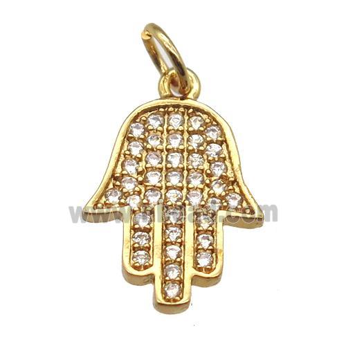 copper hamsahand pendant paved zircon, gold plated