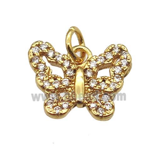 copper butterfly pendant paved zircon, gold plated