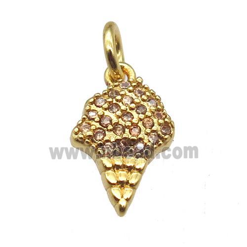 copper IceCream pendant paved zircon, gold plated