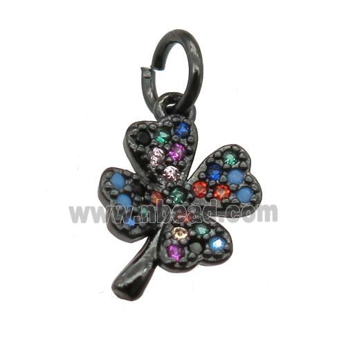 copper clover pendant paved zircon, black plated